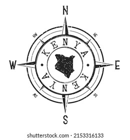 Kenya Stamp Map Compass Adventure. Illustration Travel Country Symbol. Seal Expedition Wind Rose Icon.