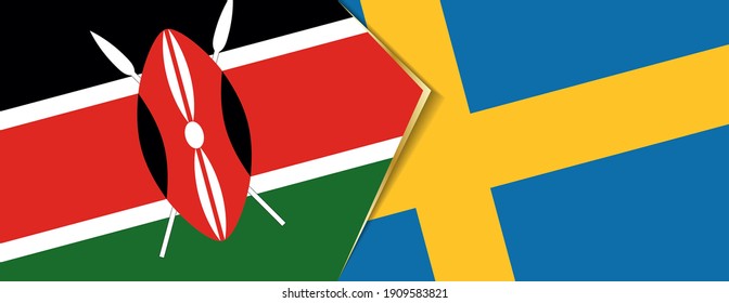 Kenya and Sweden flags, two vector flags symbol of relationship or confrontation.