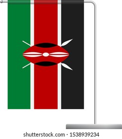 Kenya Table Flag. Metal Flagpole. National Flag Of Kenya Vector Illustration