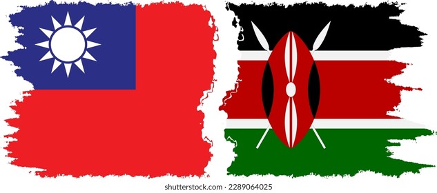 Kenya and Taiwan grunge flags connection, vector