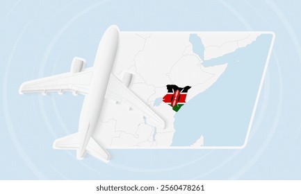 Kenya Travel Illustration with Plane and National Flag. Ideal for travel agencies, promotional materials, or geographic content related to Kenya.