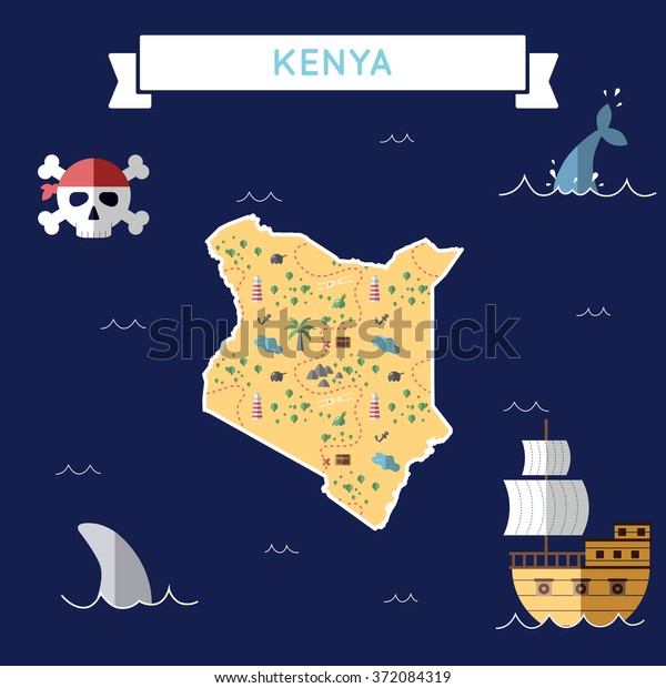 Kenya Treasure Map Flat Design Colorful Stock Vector (Royalty Free ...