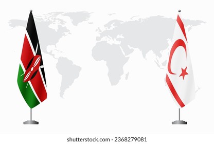 Kenya and Turkish Republic of Northern Cyprus flags for official meeting against background of world map.
