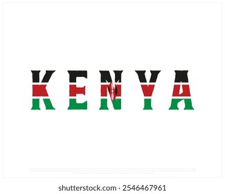 KENYA Typography with National flag on a white background, Editable vector design of KENYA typography with flag, Independence Day Design, KENYA day design, National Flag of KENYA, Jamhuri Day Design