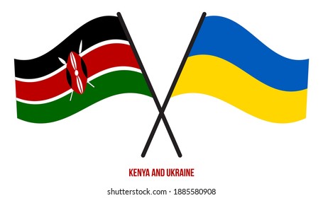 Kenya and Ukraine Flags Crossed And Waving Flat Style. Official Proportion. Correct Colors.