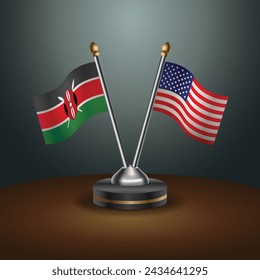 Kenya and United States table flags with gradient backgrund. Vector Illustration