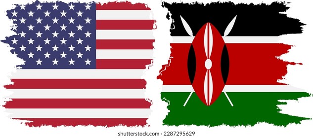 Kenya and USA grunge flags connection, vector