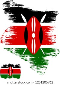 Kenya vector grunge brush stroke with  national flag and contour map. 