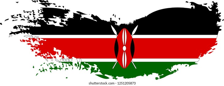 Kenya vector grunge brush stroke with  national flag and contour map. 