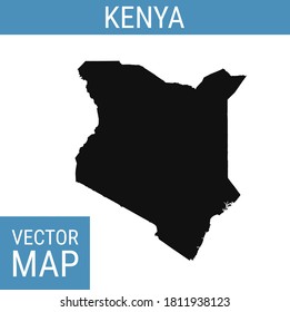 Mapa vectorial de Kenia con nombre de país, negro sobre fondo blanco.