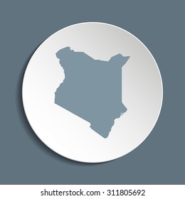 Kenya vector map on a paper circle. Cut out from white paper icon map of Kenya. Vector icon map of Kenya on dark background. Paper cut style country map. 