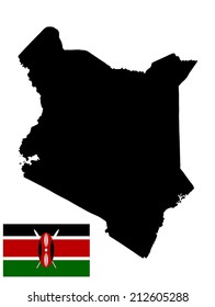 Kenya vector map silhouette and vector flag high detailed illustration, isolated on white background.