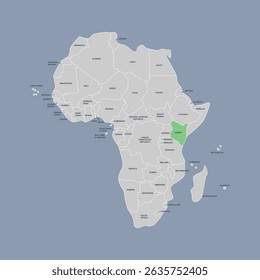 Kenya vector map silhouette isolated on Africa map. Editable vector map of Africa. 