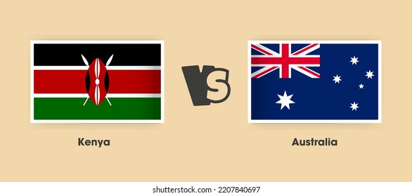 Kenya vs Australia flags placed side by side. Creative stylish national flags of Kenya vs Australia with background