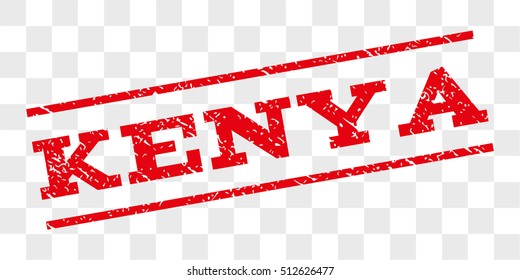 Kenya watermark stamp. Text caption between parallel lines with grunge design style. Rubber seal stamp with scratched texture. Vector red color ink imprint on a chess transparent background.