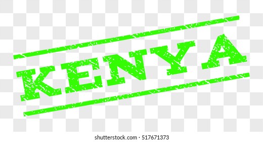 Kenya watermark stamp. Text caption between parallel lines with grunge design style. Rubber seal stamp with unclean texture. Vector light green color ink imprint on a chess transparent background.