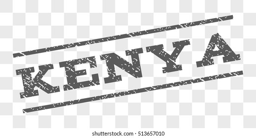 Kenya watermark stamp. Text tag between parallel lines with grunge design style. Rubber seal stamp with dust texture. Vector grey color ink imprint on a chess transparent background.