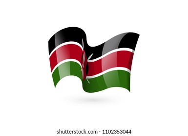 Kenya waving flag vector icon, national symbol. Flag of Kenya, fluttered in the wind - vector illustration isolated on white background.