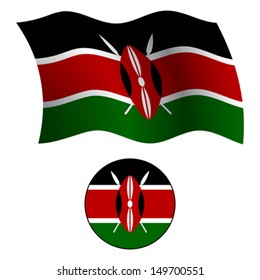 kenya wavy flag and icon against white background, vector art illustration, image contains transparency