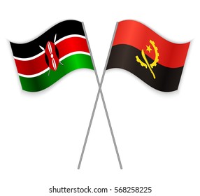 Kenyan and Angolan crossed flags. Kenya combined with Angola isolated on white. Language learning, international business or travel concept.