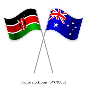 Kenyan and Australian crossed flags. Kenya combined with Australia isolated on white. Language learning, international business or travel concept.