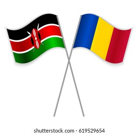 Kenyan and Chadian crossed flags. Kenya combined with Chad isolated on white. Language learning, international business or travel concept.