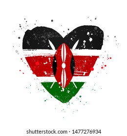 Kenyan flag in the form of a big heart. Vector illustration on a white background. Brush strokes are drawn by hand. Kenya Independence Day.