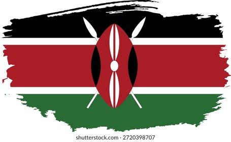 Kenianische Flagge mit Massai-Schild und Speeren Grunge Pinselstrich