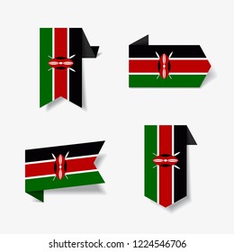 Kenyan flag stickers and labels set. Vector illustration.