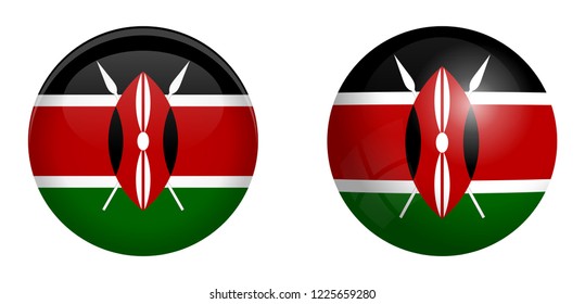 Kenyan flag under 3d dome button and on glossy sphere / ball.