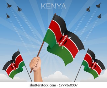 Kenyan Flags Flying Under The Blue Sky