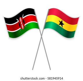Kenyan and Ghanaian crossed flags. Kenya combined with Ghana isolated on white. Language learning, international business or travel concept.