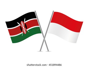 Kenyan and Indonesian flags. Vector illustration.