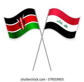 Kenyan and Iraqi crossed flags. Kenya combined with Iraq isolated on white. Language learning, international business or travel concept.