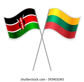 Kenyan and Lithuanian crossed flags. Kenya combined with Lithuania isolated on white. Language learning, international business or travel concept.