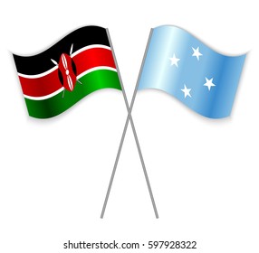 Kenyan and Micronesian crossed flags. Kenya combined with Micronesia isolated on white. Language learning, international business or travel concept.