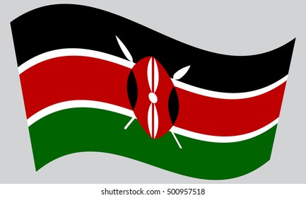 Kenyan national official flag. African patriotic symbol, banner, element, background. Correct colors. Flag of Kenya waving on gray background, vector