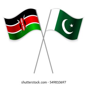 Kenyan and Pakistani crossed flags. Kenya combined with Pakistan isolated on white. Language learning, international business or travel concept.