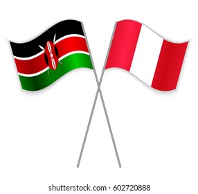 Kenyan and Peruvian crossed flags. Kenya combined with Peru isolated on white. Language learning, international business or travel concept.