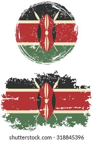 Kenyan round and square grunge flags. Vector illustration. Grunge effect can be cleaned easily. 