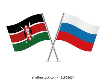 Kenyan and Russian flags. Vector illustration.