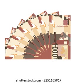 Kenyan Shilling Vector Illustration. Kenia Geldset Bundle Banknoten. Papier Geld 1000 KES. Flacher Stil. Einzeln auf weißem Hintergrund. Einfaches minimales Design.