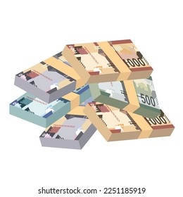 Kenyan Shilling Vector Illustration. Kenia Geldset Bundle Banknoten. Papiergeld 100, 200, 500, 1000 KES. Flacher Stil. Einzeln auf weißem Hintergrund. Einfaches minimales Design.