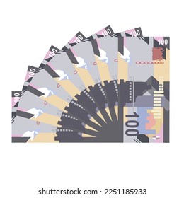 Kenyan Shilling Vector Illustration. Kenya money set bundle banknotes. Paper money 100 KES. Flat style. Isolated on white background. Simple minimal design.