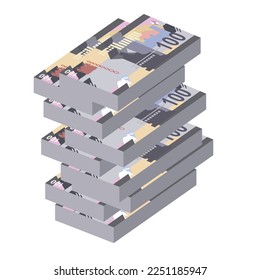 Kenyan Shilling Vector Illustration. Kenya money set bundle banknotes. Paper money 100 KES. Flat style. Isolated on white background. Simple minimal design.