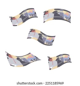 Kenyan Shilling Vector Illustration. Kenya money set bundle banknotes. Falling, flying money 100 KES. Flat style. Isolated on white background. Simple minimal design.