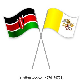 Kenyan and Vatican crossed flags. Kenya combined with Vatican City State isolated on white. Language learning, international business or travel concept.