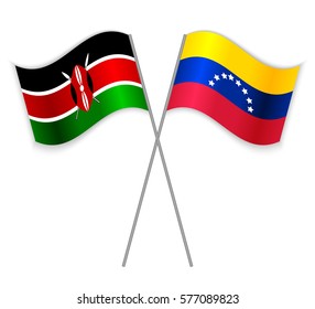Kenyan and Venezuelan crossed flags. Kenya combined with Venezuela isolated on white. Language learning, international business or travel concept.