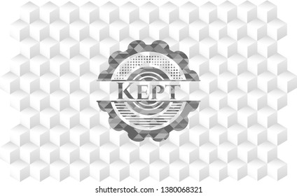 Kept grey emblem. Retro with geometric cube white background
