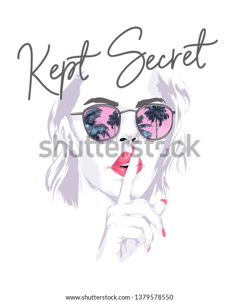 サングラスイラストで女の子の身振りで秘密のスローガンを掲げた のベクター画像素材 ロイヤリティフリー